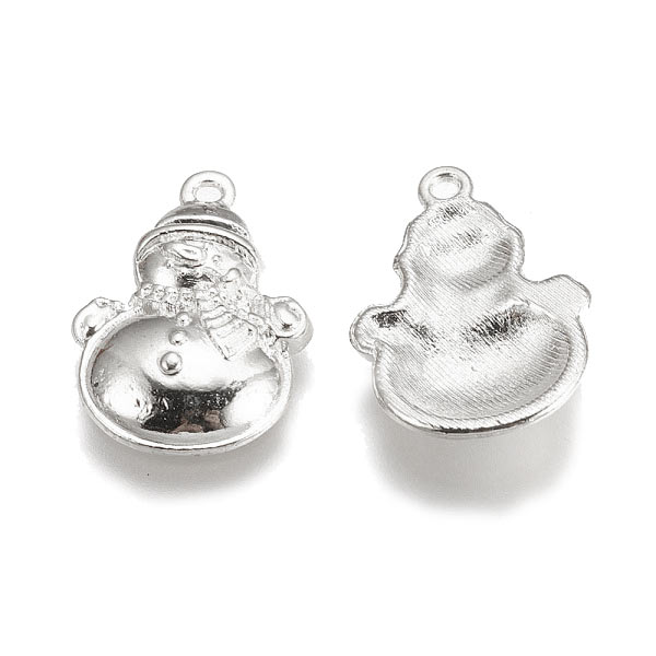Snowman, silver color alloy charm, 26x17x3.5mm, 4pcs.
