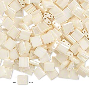 Tila bead, square, opaque, pearlescent antique ivory, 5x5mm, 10gr, ca. 120pcs