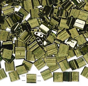 Tila bead, opaque, with golden luster, olive green, 5x5mm, 10g, 110pcs