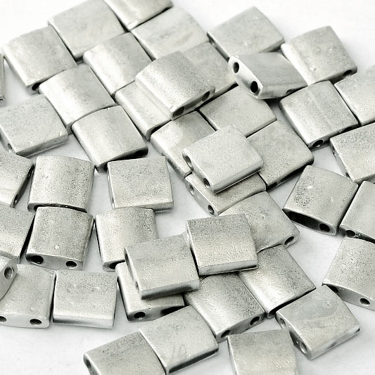 Miyuki Tila, two-hole-bead, opaque, matte silver, crystal, 5x5x2mm, 10g, 110pcs