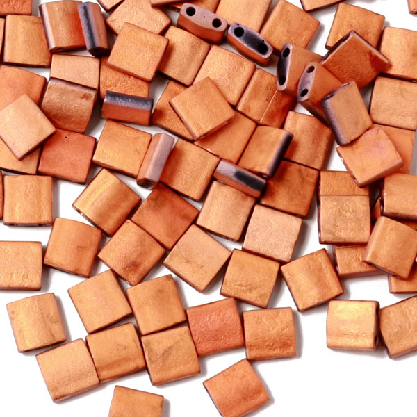 Miyuki Tila, two-hole-bead, opaque, matte, orange golden, 5x5x2mm, 10g, ca. 120pcs
