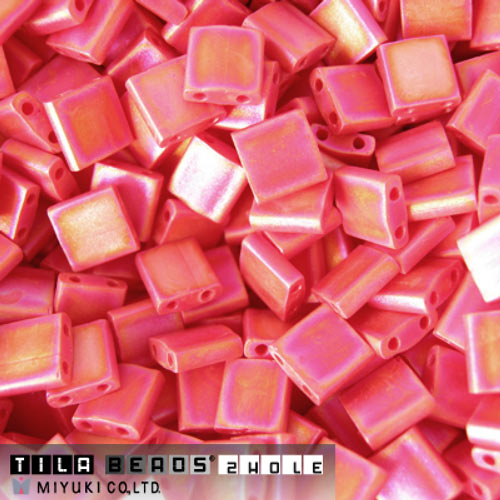 Miyuki Tila, two-hole-bead, opaque dark red, AB, matte, 5x5mm, 10g, 110pcs