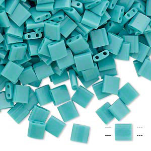 Tila bead, opaque, turquioze, square shaped, 5x5mmm 10gr, 110pcs.
