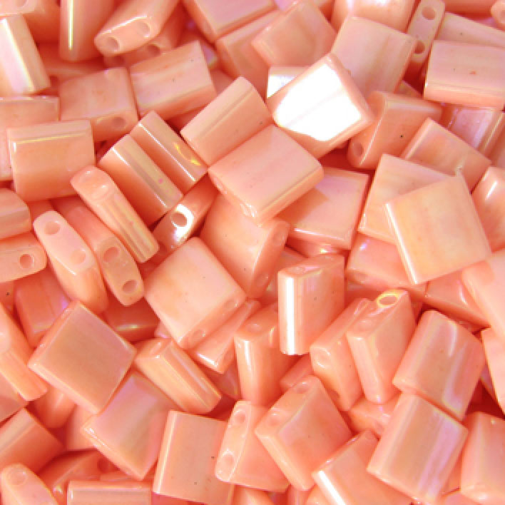 Miyuki Tila, two-hole-bead, opaque salmon luster, 5x5x2mm, 10g, ca. 120pcs