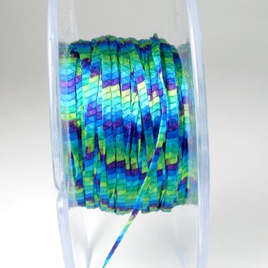 silk cord, striped geen-blue-turquoise, width 3mm, 2m