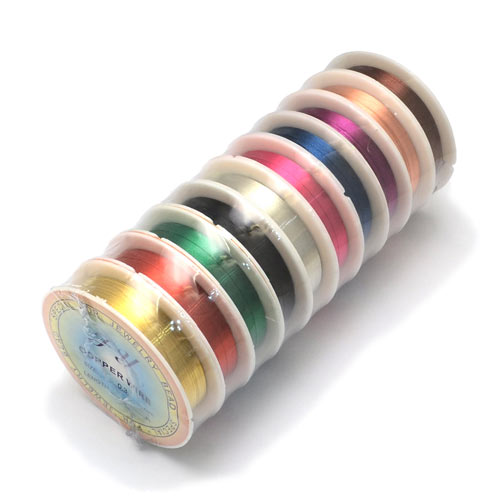 Copper wire, 10 different colours on 10m spools, wire thickness 0.4 mm, 10 spools. 1pc