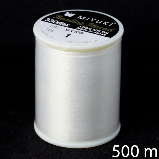 Miyuki beading thread, size B, color code 1, white, bulk purchase, 500m