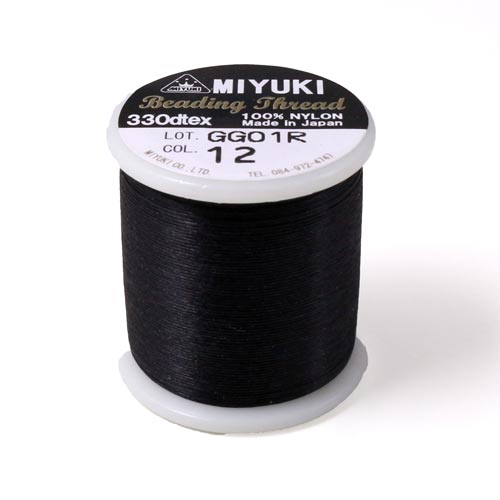 Miyuki beading thread, size B, color code 12, black, 50m