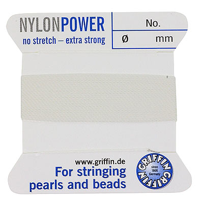 Nylon beading thread, No. 0, white, for pearl necklaces, 0.30mm, 2m