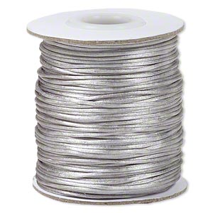 Satin cord, round, silvery grey, thickness ca. 1mm, 2m