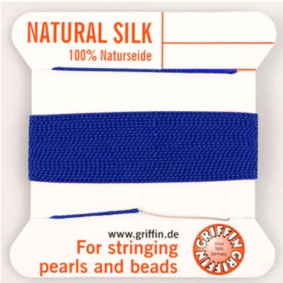 Silk beading thread, dark blue, for pearl necklaces, 0.7mm