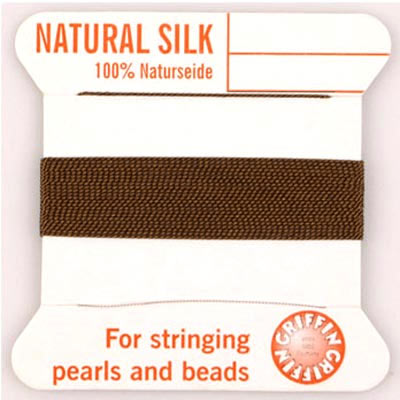 Silk beading thread, dark brown, for pearl necklaces, 0.7mm, 2m