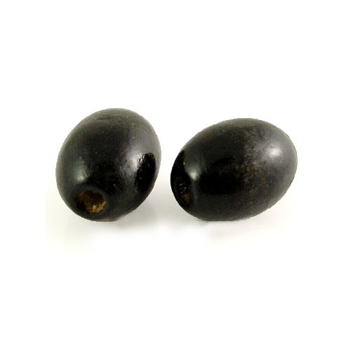 Wooden bead, black, oval, 17x13mm, 10pcs.