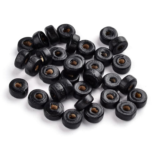 Wooden bead, black, flat cylinder, 6x3mm, 30pcs