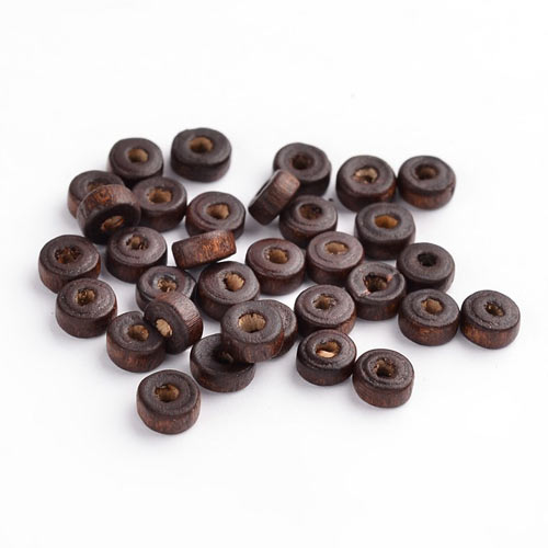 Wooden bead, brown, flat cylinder, 6x3mm, 30pcs