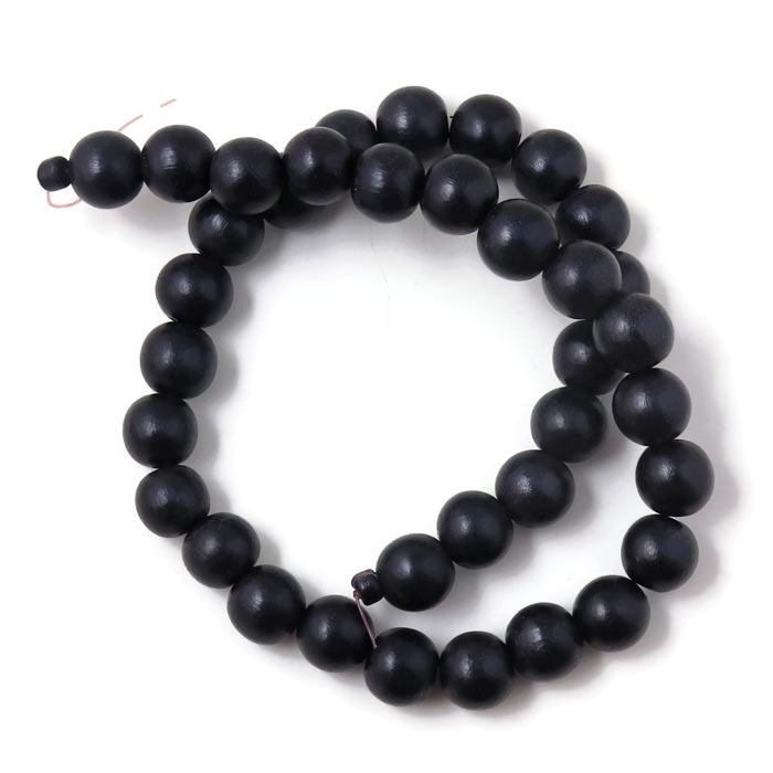 Wooden bead, full strand, black, shiny, round, appx. 12x11mm, appx. 36pcs.