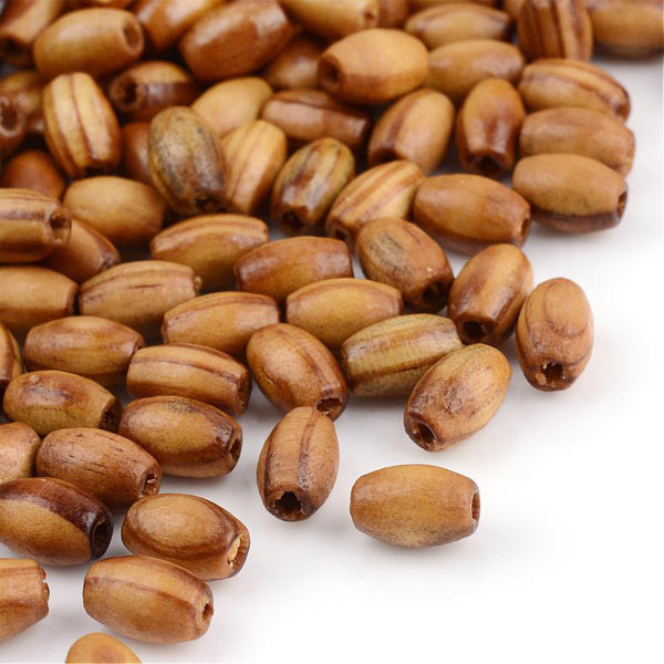 Wooden bead, medium brown, oval, 8x5.5mm, 50pcs.