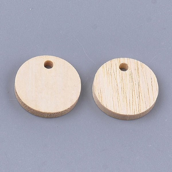 Wooden bead, ivory white, coin shape pendant with 2mm hole, 15.5x2.5mm, 6pcs.