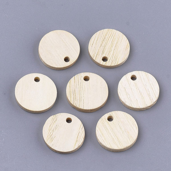Wooden bead, ivory white, coin shape pendant with 2mm hole, 15.5x2.5mm, 6pcs.