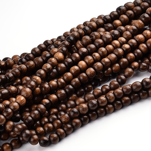 Wooden bead, full strand, dark brown, round, 6mm, 65pcs.
