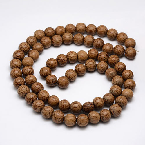 Coconut bead, brown with stripes, round, 11-12x10mm, 6pcs.