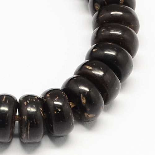 Coconut bead, very dark brown, roundel, 7x4mm, 20pcs.