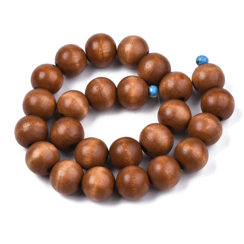 Wooden bead, full strand, round, spray painted, sienna brown, 16x15 mm, 25 pcs