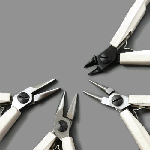 Jewellery pliers, 4 basic pliers for DIY jewelry, high quality, white handle.