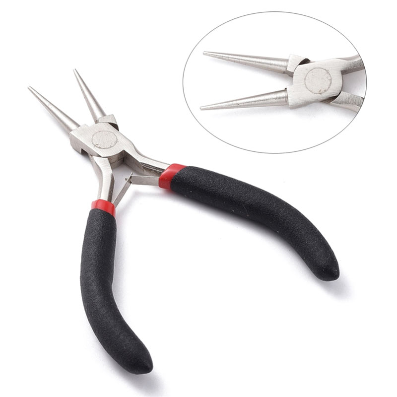 Round-nose pliers, beginner level, black and red handle, 1pc