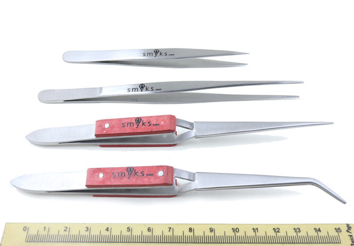 Set with 4 soldering tweezers, stainless steel, 1 set