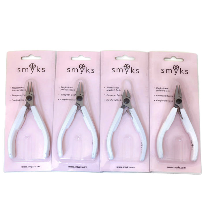 Jewellery pliers, 4 basic pliers for DIY jewelry, high quality, white handle.