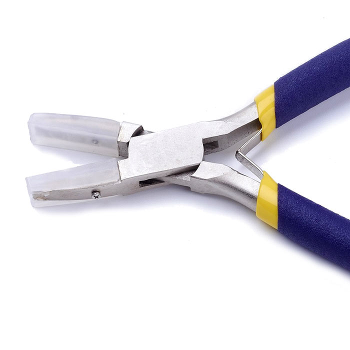 Flat-nose plier with nylon jaws, spring-activated, black-blue, steel with blue grip, 1pc