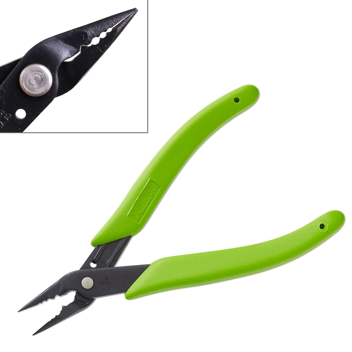 Crimping pliers, green handle, for crimp beads (1.2mm and up), 1pc