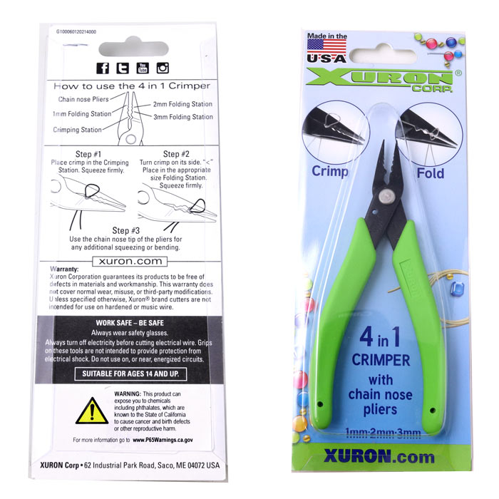 Crimping pliers, green handle, for crimp beads (1.2mm and up), 1pc