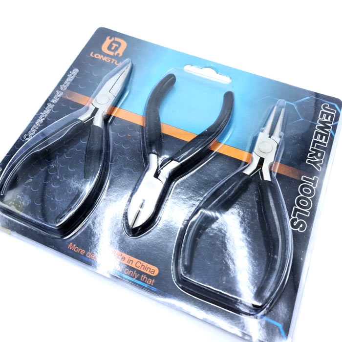 Basic 3-piece pliers set for jewelry making, black, chainnose plier, Cutting plier, round nose plier