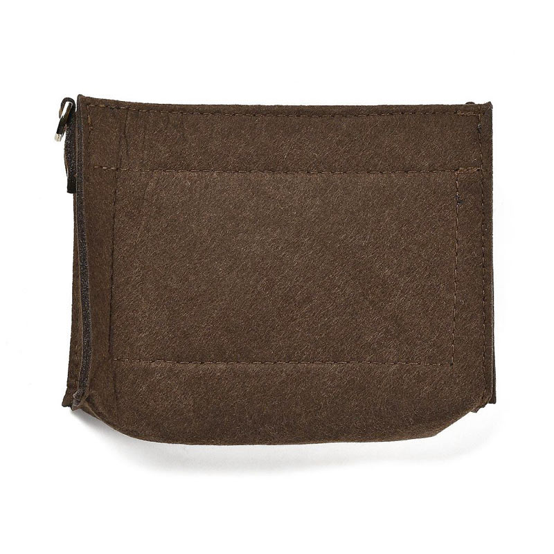 Bag insert, felt with golden brass hardware, dark brown, 16.5x13x5 cm, 1 piece