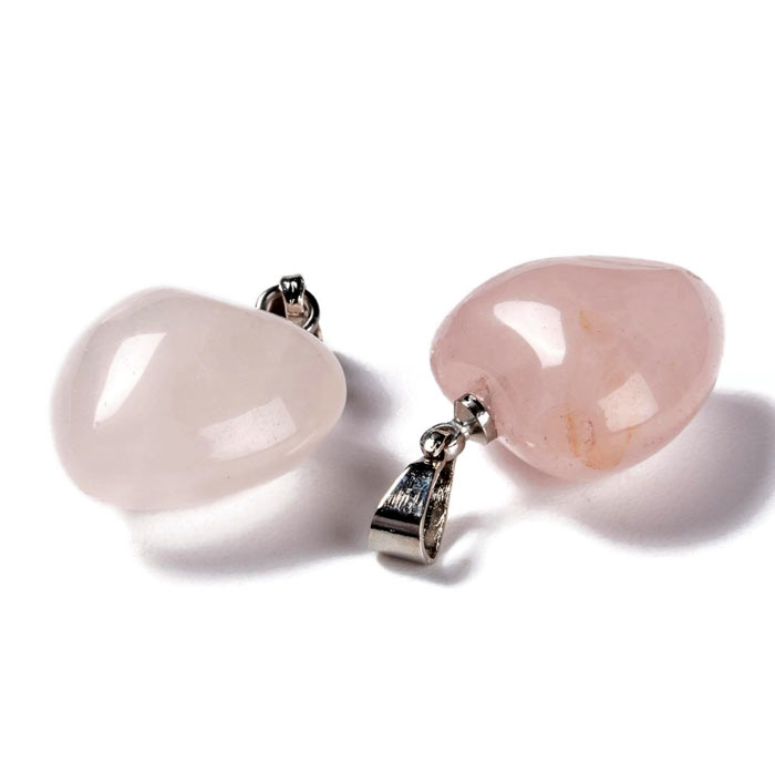 Rose quartz, heart pendant with bail, 18x15 mm