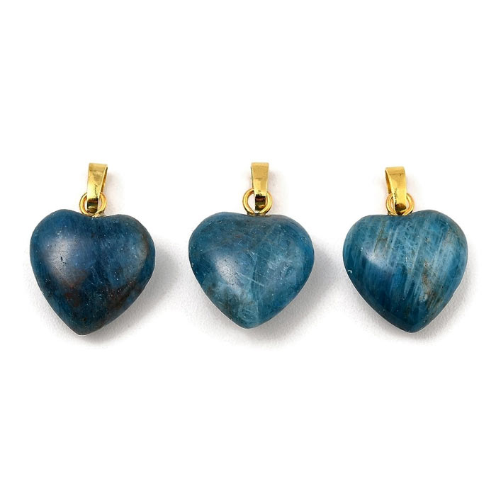 Apatite, heart pendant with bail, goldplated brass, 18x15 mm