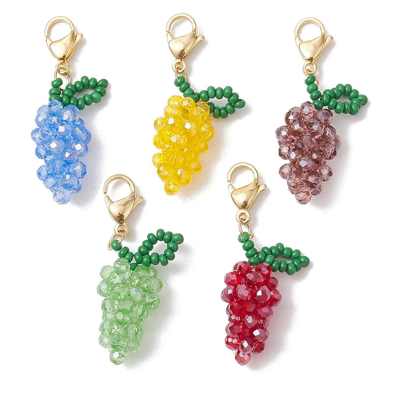 Pendant, grape clusters 5 colours, celestial crystal beads, appx. 30x14,5 mm, 5 pcs