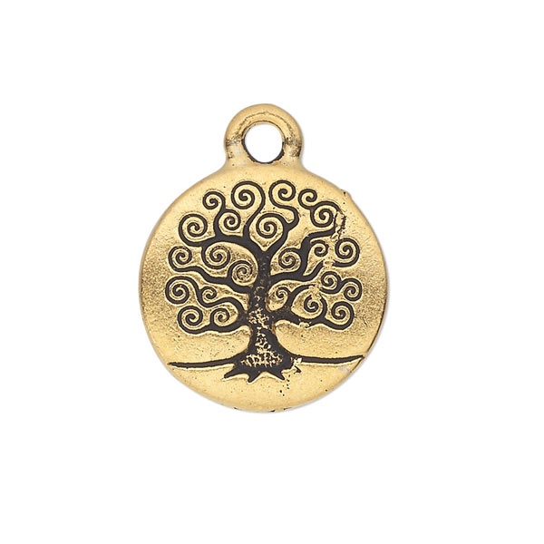Pendant, Antique silver, tree of life, gold plated, nickelfree metal, 15,5mm, 1pc.