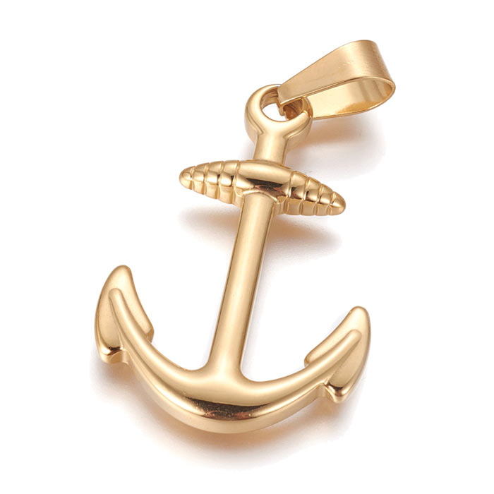 Anchor pendant, quality gilded steel, bail hole size 5x9mm, 37x24x2.5mm, 1pc