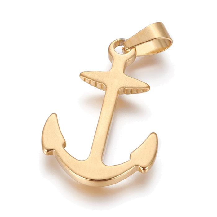 Anchor pendant, quality gilded steel, bail hole size 5x9mm, 37x24x2.5mm, 1pc