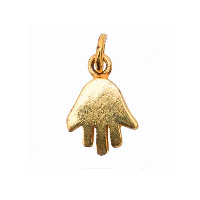Small Hamsa hand / Fatima hand charm with jumpring, gilded silver, 10x7mm, 1pc.