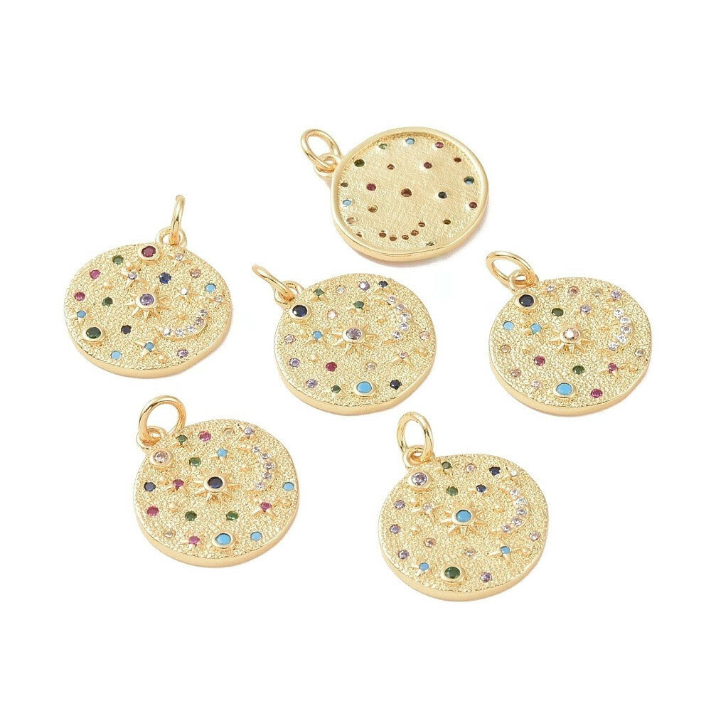 Pendant with mix color zircons, gold-plated brass, 16x17mm, 1 pc