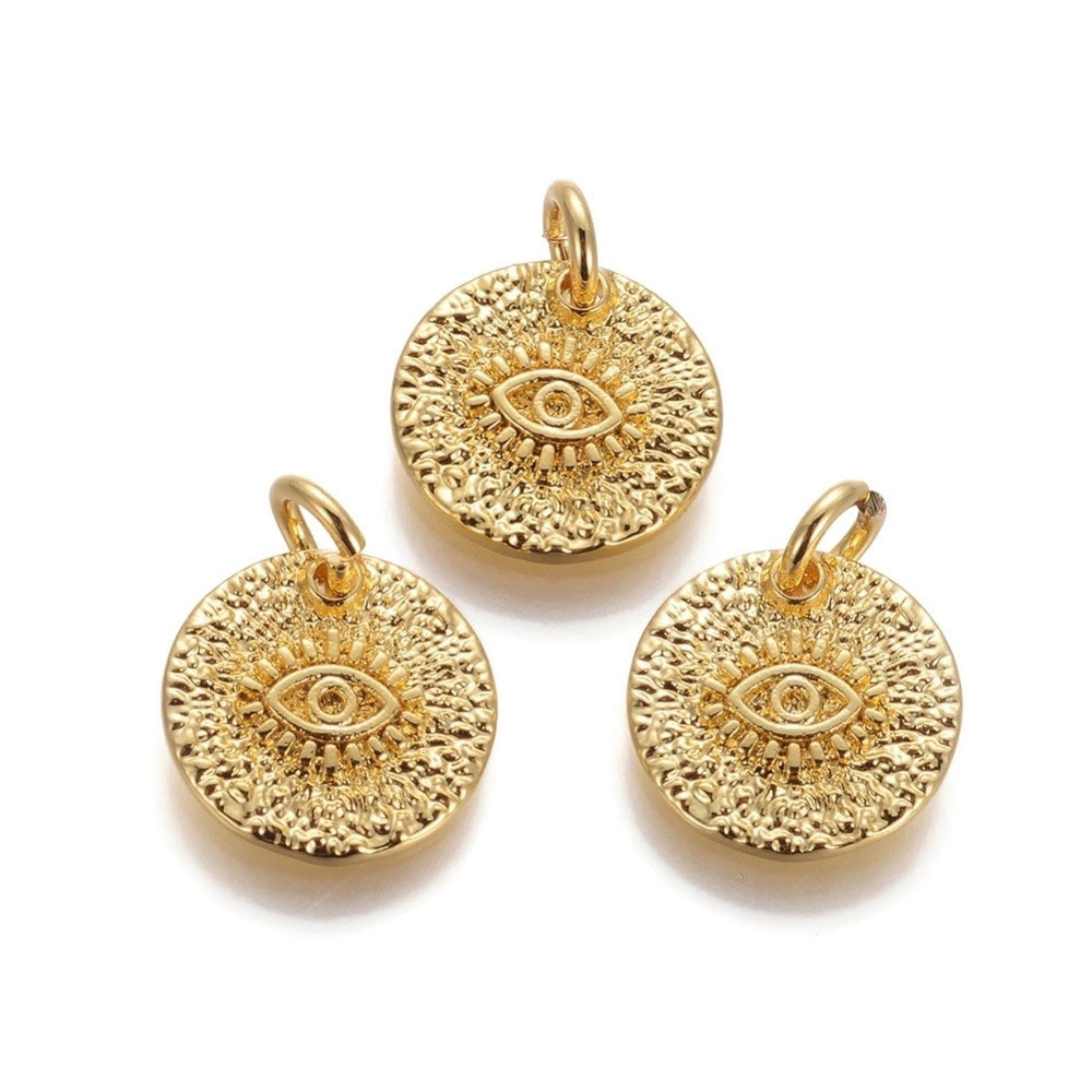 Eye pendant with loop, gold-plated brass, 12x1.5mm, 1 pc