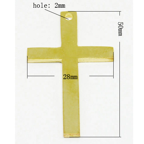 Pendant, large cross, gold-coloured brass, 53x28mm, 1pc.