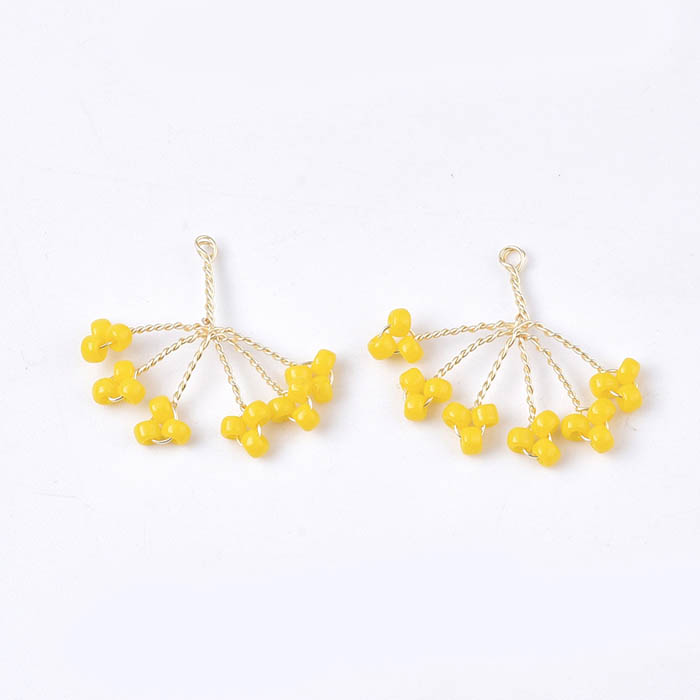 Seed bead pendant, yellow, 15x20 mm, 2 pc.