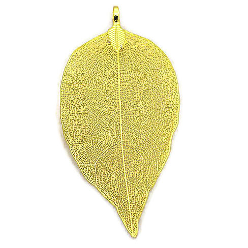 Pendant, real leaf with loop, gilded, size ca. 60x30mm, 1pc.