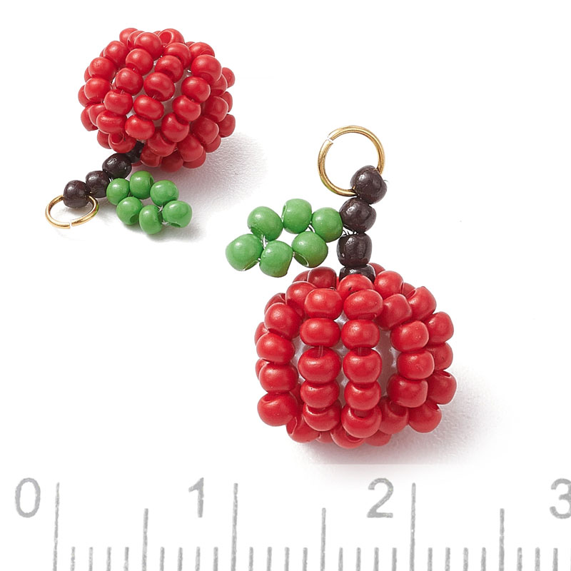 Pendant, apple made of seed beads, 5 colours: orange, red, green, pink, yellow, 16x10 mm, 5 pc