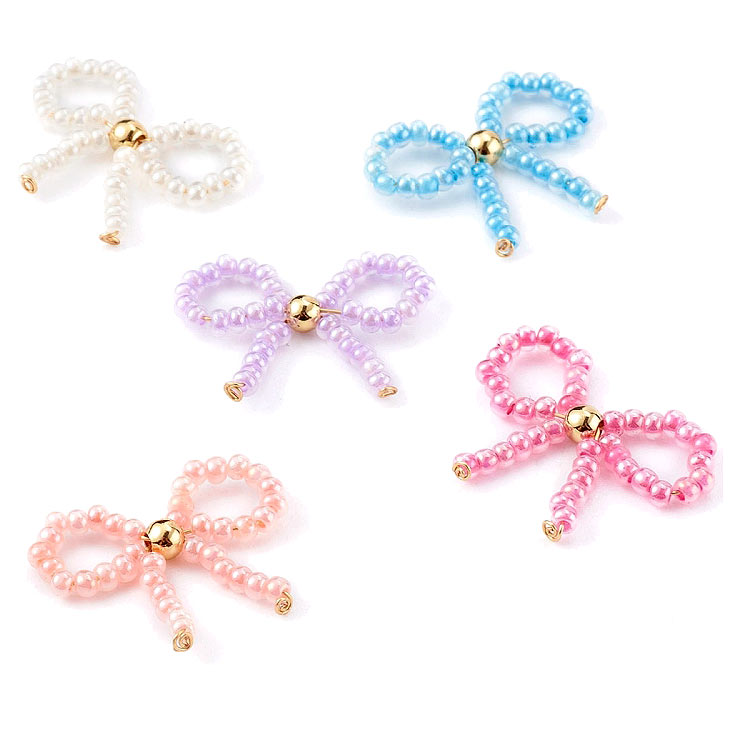 Pendant, bow, mixed colours, seed bead figure, approx. 23x12 mm, 5 pcs